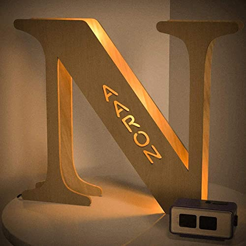 Veelu Personalisiert Buchstaben N LED Nachtlicht mit Ihren eigenen Graviert Name 3D Festzelt Dekor Holz Wandleuchte für Schlafzimmer Weihnachten Festival Party Geschenk für Familien Liebhaber