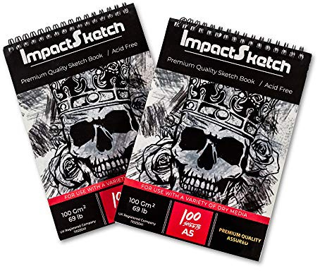 ImpactSketch Zeichenblock Set 1 x A4 + 1 x A5 100 Blatt Trockenmedien 100 g/m² 31,3 kg Premium Qualität Papier für den professionellen Gebrauch oder Anfänger (A4 + A5)