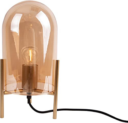 Leitmotiv [DL] Table lamp Glass Bell Amber Brown, Gold Frame H. 30cm, D. 16cm, Excl. E27, Max. 40W -