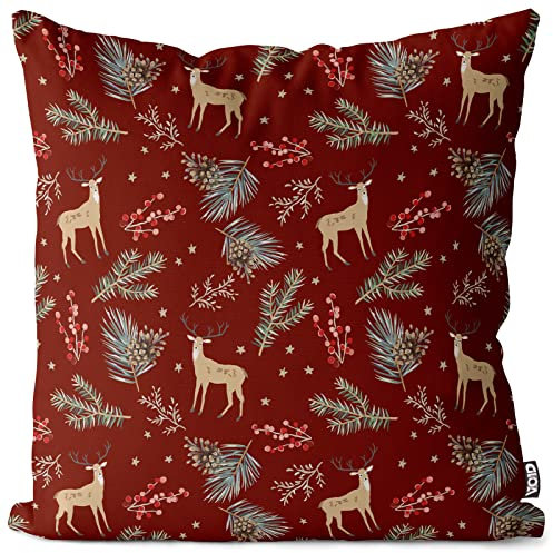 VOID Winter Hirsch rot Kissenbezug Kissenhülle Sofakissen Kissen Deko Weihnachten Winter Weihnachtsdeko, Kissen Größe:40 x 40 cm