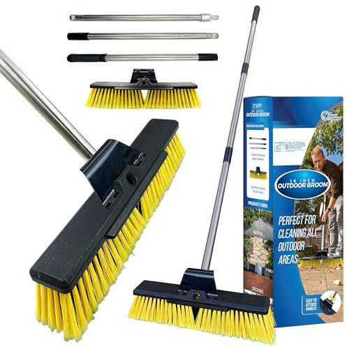Robuster Gartenbesen für den Außenbereich, 40,6 cm, steife, harte Bürste und Metallgriff, zum Kehren von Hof, Garten und Terrassendielen
