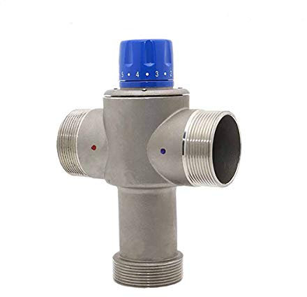 JTRHD Thermostatisches Mischventil G2IN Dreiwege-Messing-Thermostat-Mischventil-Wasserhahn-Temperaturmischer Stellen Sie die Temperaturregelungsthermostat EIN (Farbe : Silver, Size : DN50)