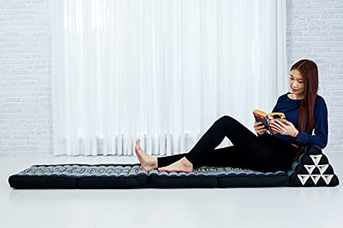 Leewadee - Bequeme Japanische Bodenmatratze - Thai Bodenliege mit Dreieckskissen - Futon Klappmatte - Thai Massagematte, XL Extra Lang, 225 x 50 cm, Blau