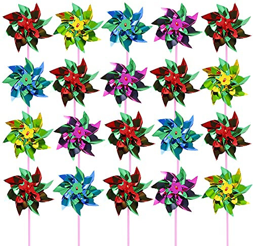50 Stücke Windmühlen aus Kunststoff,Regenbogen Windrad,Windrad Kunststoff Groß für Kinder Spielzeug Garten Party Rasen Dekor, Sortierte Farbe