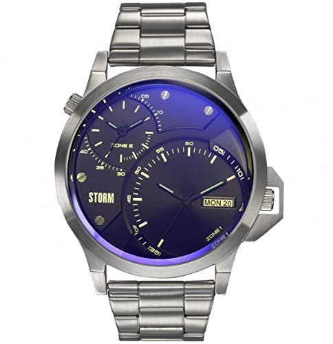 STORM London AVALONIC Lazer Blue, Herrenarmbanduhr, 5 bar Wasserdicht, Edelstahlgehäuse, Dual-Time, Datumsfunktion