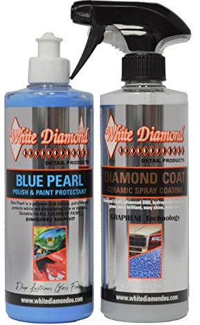 White Diamond Detail Products Blue Pearl Autopolitur 500 ml und Diamantbeschichtung 500 ml Keramik Graphene Spray Versiegelung mit Mikrofasertuch & Politur Schwamm enthalten