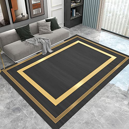 Teppich Balkon Boden Teppich schwarz Gold geometrisches rechteckiges Muster wohnzimmerteppich rutschfest langlebig Dekoration Wohnung modern Wohnzimmer Sofa Teppich 120x200cm