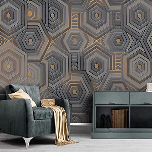 Photo Wallpaper 3D Abstract Hexagon Geometric Golden Lines Retro Light Luxury Mural Non Woven Wallpaper Living Room Bedroom Wall Decor 450(W) X300(H) Cm