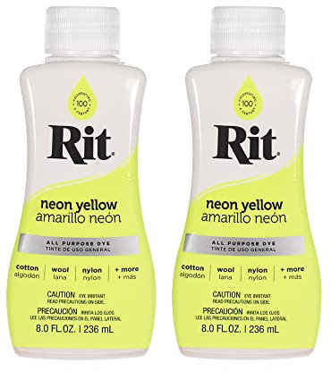 Rit Dye - Líquido multiusos de 8 onzas | Ideal para ropa, accesorios, decoración y mucho más | Paquete de 2, amarillo neón