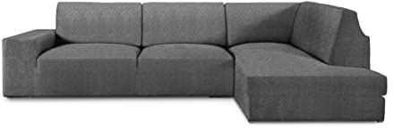 Milica Elastischer Sofabezug für Ecksofa mit Rückenlehne und rechter Armlehne, superelastischer Bután-Stoff, schmutzabweisender Schutz, anpassbar, waschbar, Farbe Dunkelgrau