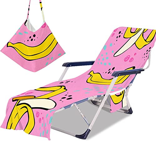 Morbuy Liegestuhl Handtuch mit Taschen, Mode Drucken Strandtuch für Liegen Strandliegen Handtuch Handtücher für Strandliegen Mikrofaser Leicht Strandtuch mit Kapuze (rosa Banane)