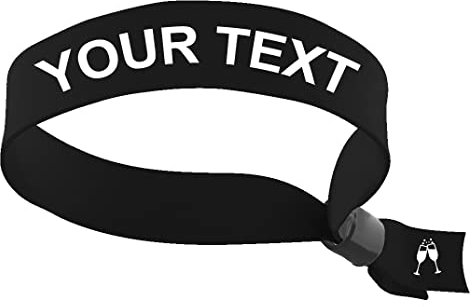 10 Noir Bracelet Tissu Personnalisable Pour Festival – Bracelets d’Identification pour Événements, Soirées & Concerts, Rubans en Tissus Personnalisé