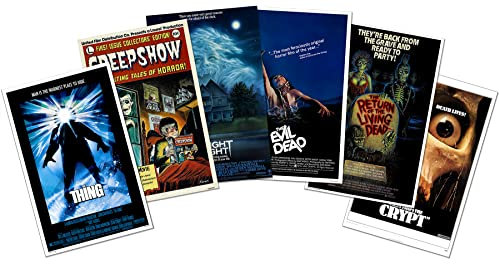 PosterOffice Horror-Film-Poster (The Thing, Evil Dead, Fright Night) – Set von 6 – jedes Poster ist 27,9 x 43,2 cm groß – authentische Drucke mit holografischer fortlaufender Nummerierung für