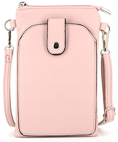 Petit Sac à Bandoulière Femme - Sacoche Rectangle pour Téléphone Portable - Pochette Simili Cuir Grainé Ville Fête - Chic Léger - Rose Clair