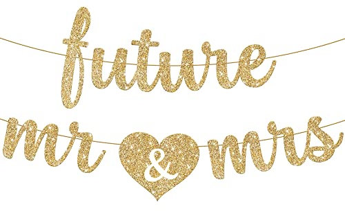 KatchOn, Goldglitter Future Mr & Mrs Banner – 10 Fuß, vorgespannt, kein DIY | Zukünftiger Herr und Frau Banner | Verlobungsparty-Dekorationen | Dekorationen für Junggesellenabschiede, Brautpartys