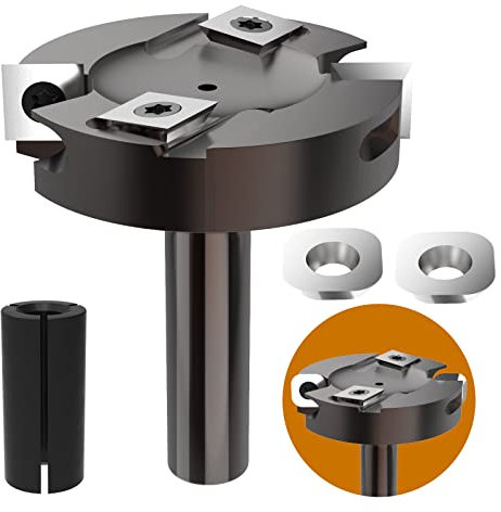 CNC-Spoilboard-Fräser-Bit, 1,27 cm Schaft, 6,4 cm Schnittdurchmesser, 1,27 cm Schnittlänge mit 3 quadratischen Klingen, 2 Stück R4 abgerundete Klingen