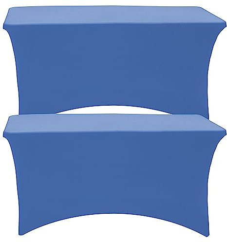 Lot de 2 nappes en élasthanne, ajustées, lavables, infroissables, extensibles, rectangulaires pour terrasse, fêtes, salons, banquets, mariages [122 x 76,2 x 76,2 cm (L x l x H)] (bleu, 1,2 m)