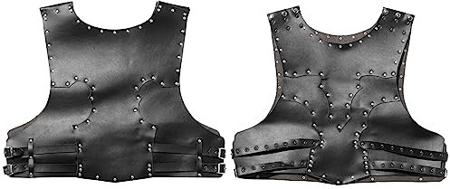 iiniim Herren Mittelalterliche Weste Rüstung Reiter Krieger Brust Harness Steampunk Brust Rüstung Körperpanzer Cosplay Halloween Karneval Bühne Kostüm Schwarz B One Size