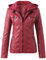 Lederjacke Damen Kunstleder Jacke Damen Lederjacke mit Kapuzen Große Größen Herbst Winter Langarm Motorrad Jacke Winterjacke Slim Fit Hoodie Mantel Streetwear mit Reißverschluss Tasche (Red, M)