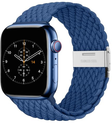 Nepfaivy Geflochtenes Armband Kompatibel mit Apple Watch Armband 40mm 41mm 38mm 42mm für Damen Herren, Nylon Stoff Sport Verstellbares Ersatzarmband für iWatch Series 10/9/8/SE/7/6/5/4/3/2/1, Blau