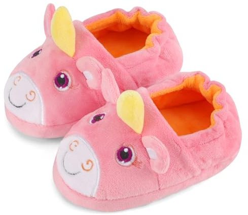 LACOFIA Pantofole Peluche Bambina Ciabatte Invernali Animali Scarpe da Casa Antiscivolo per Bimba Rosa Unicorno 26/27