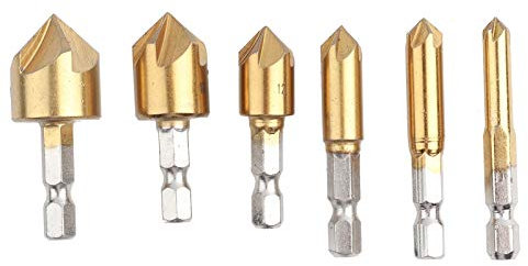 6pcs HSS Chamfer Countersink Submerged Boring Skew Bits 6mm-19mm Woodworking Chamfer Drill Bit Sturdy Durable for Sheets Timber Acrylic