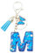 Xsclpomddy Mädchen Alphabet Buchstaben Schlüsselanhänger Niedlich Schlüsselanhänger Glitzer mit Schmetterling Quasten Harz Blau Keychain für Tasche Charme,M