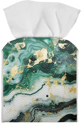 NETILGEN Serviettentaschentuchbox-Abdeckung, PU-Leder, moderner Würfeltaschentuchhalter für Schlafzimmer, Kommode, Tisch, Nachttisch, Esstischdekoration, grün-goldener Marmor