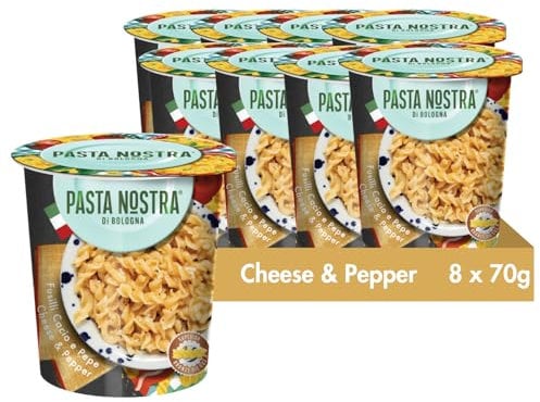 Pasta Nostra | Instant Pasta Pots with a Cheese and Pepper Sauce, Pack of 8 x 70g, Made in Italy, ready meal in 5 minutes