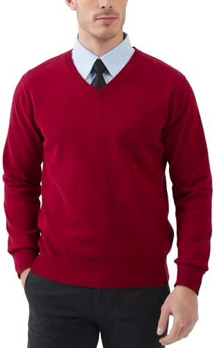 Kallspin Hommes Pull à col en V et à Manches Longues 100% Coton léger Pull Solide et décontracté pour Les Affaires