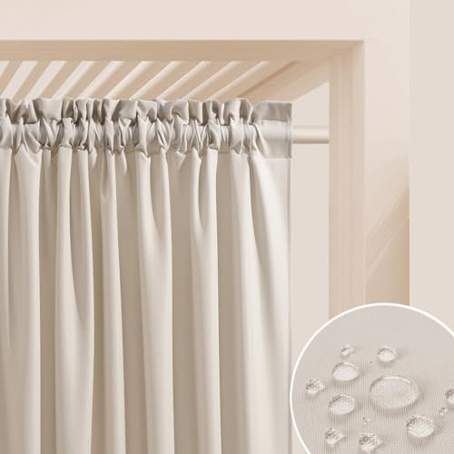 ROOM99 Outdoorvorhäng mit Kräuselband Garden Line 155 x 200 cm Breite x Höhe Outdoor Vorhang wetterfest Wasserdicht Sichtschutz Sonnenschutz Gardinen Garten Winddicht Hellbeige, 1 Stück