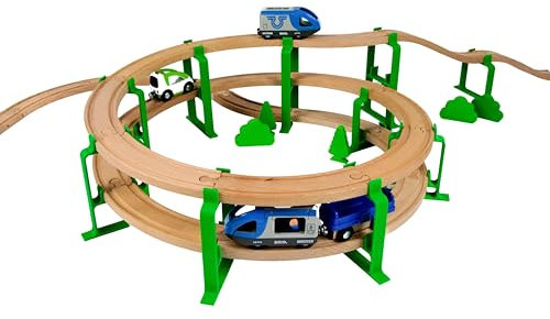 Briocks® - Spiralschienenhalter für Holzeisenbahnen - Kompatibel mit BRIO, Thomas, Lillabo, IKEA, Melissa & Doug, Oxybul, Playtive und vielen Anderen! (3 Ebenen)
