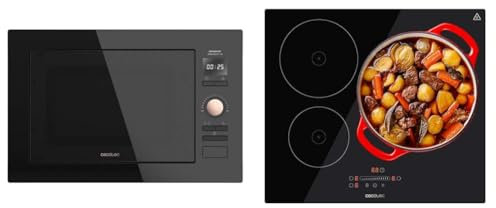 Cecotec Microondas Encastrable Digital GrandHeat 2590 Built-in BlackRose. 900 W, Integrable & Placa de Inducción 3 Fuegos Bolero Squad I 3001. Potencia Máxima 7400W en 9 Niveles