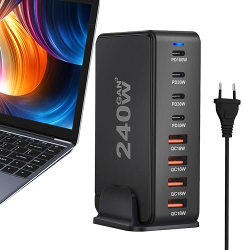Chargeur USB C 240 W - Adaptateur 8 Ports Multi USB C | 4a4c Pd Qc Pour Ordinateur Portable, Téléphones Mobiles - Chargement Ultra Rapide Pour Voyage Et Bureau