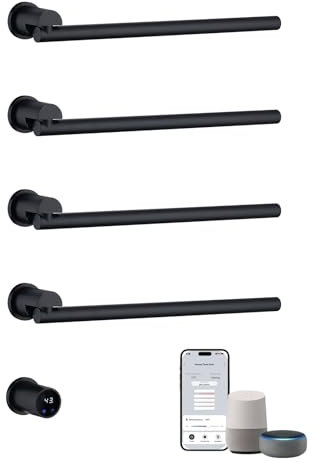 QREZAA Sèche Serviette Électrique Intelligent Encastrée Installation, 75W WiFi Sèche-Serviettes électrique Encastrable Mural 180° Rotatif avec APP, Écran LED, Minuterie, Thermostat, Noir
