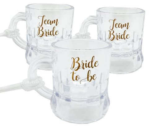 Carlso Schnapsglas Team Braut zum Umhängen pink Pinnchen am Band oder Kette mit Henkel für JGA Junggesellinnenabschied 11x Team, 1x Bride to be (gold)