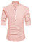 QUEZHU Chemise Lin Coton Homme Manches Longues Col Mao Chemise Été Col sans Homme Chemise de Plage Classique Henley Chemise Rose XXL