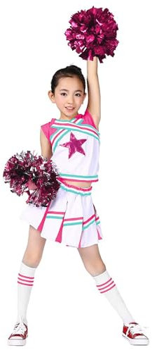 LOLANTA Mädchen Karneval Kostüm, Cheerleader kleid mit Pompoms und Socken, Mittelschule Cheerleading Uniform, Hellrosa, 8-9 Jahre, 140