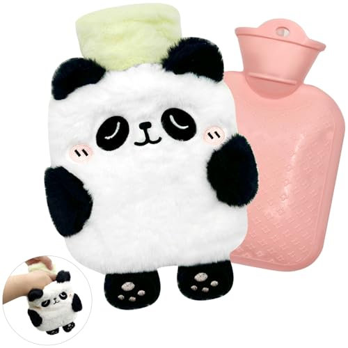 YeahBoom Children's Hot Water Bottle, Panda Hot Water Bottle with Hand Warmer Cover, Fluffy Hot Water Bottle with Cover, Removable and Washable Hot Water Bottle, Premium Hot Water Bottle, Tested and