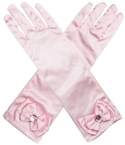 Husalsea Kinder Lange Handschuhe Mit Schleife Und Diamanten - Prinzessin Satin Handschuhe Für Hochzeit, Blumenmädchen, Geburtstag, Urlaub, Feier, Kostüm Party Zubehör (Pink)