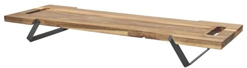 HOME DECO FACTORY, KA0322, Planche de Présentation en Acacia avec Pieds en Métal Noir, Idéale pour Apéritifs et Tapas, Élégante et Durable, 55 cm, Marron et Noir