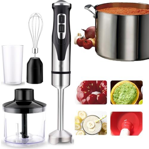 MAWTUJZX Hand Blender, 2000W 4-in-1 Kitchen Blender, Large Control Knob With 2 Speeds And Turbo Mode, Chopper, 500ml Cup, Whisk, 600ml Cup For Purees, Smoothies