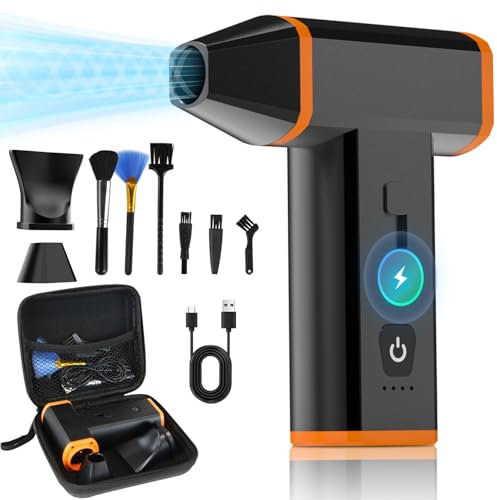 Souffleur Air Comprimé, 130000 TR/Min de Pulvérisation d’Air Comprimé avec Batterie 5000mAh, Mini Portabilité Bombe Air Sec Air Duster pour Nettoyage de PC Clavier, Électronique -avec Sac de Rangement