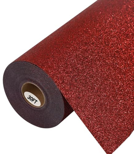 guangyintong Glitter Red Heat Transfer Vinyl HTV Rolls, 12 x 30ft Iron on Vinyl for T-Shirts Glitter Red HTV Vinyl for All Cutter Machines Easy to Cut & Weed for Heat Vinyl Design