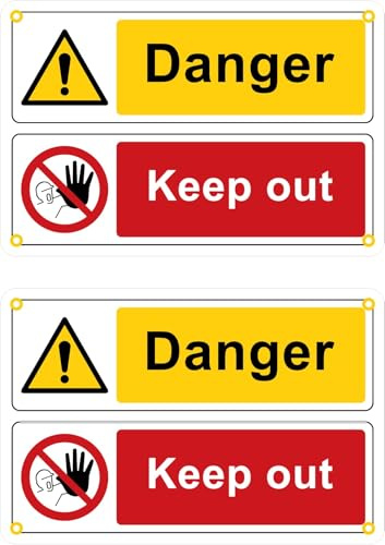 Pack of 2 - Danger Keep Out - 300mm x 200mm - Plastic Signs with eyelets