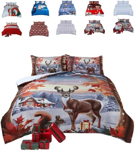 TheWhiteWater Limited Christmas Reindeer| X-MAS Celebrations Double Bed DUVET SET – 3D Print – Premium Quality Polycotton Reversible XMAS Bedding Lining Set + Pillow Cases (Reindeer, Double)