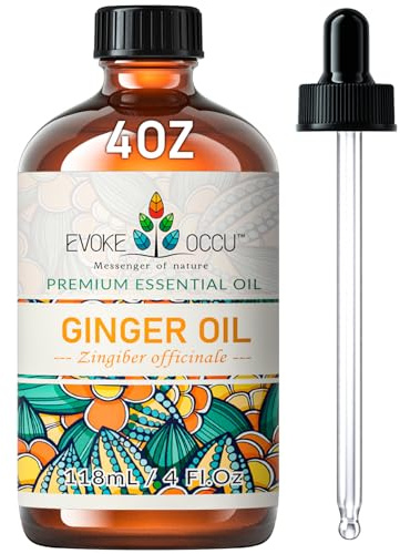 EVOKE OCCU Huile de Gingembre pour Diffuseur, Massage, Peau et Cheveux | Huile d'Aromathérapie, Soulagement Chauffant pour Muscles et Articulations, Idéal pour Nourrir le Cuir Chevelu et DIY—118mL