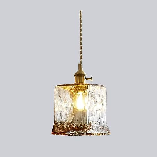 OJXIER Luminaire Suspendu en Verre soufflé ambré, Petite Lampe de Plafond Simple Suspendue pour îlot de Cuisine, Lustre Industriel en Laiton, Lustre Vintage Antique pour Chambre à Coucher, Restaurant