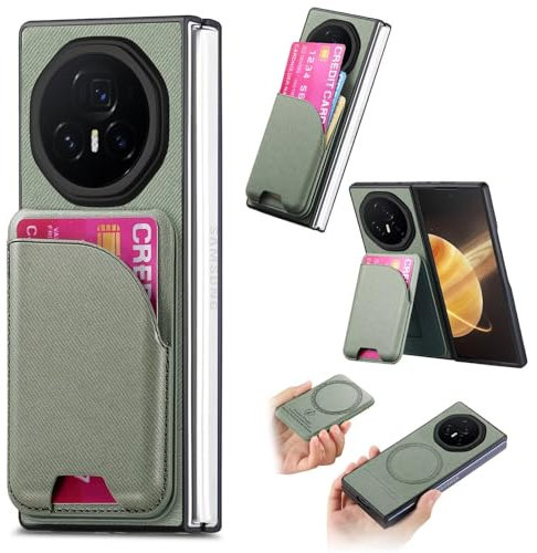 COQUE étui pour Honor Magic V3 avec Porte-Cartes magnétique, Prend en Charge Le Chargement sans Fil, Dispose d'une Fonction de Support, Antichoc pour Honor Magic V3-Vert