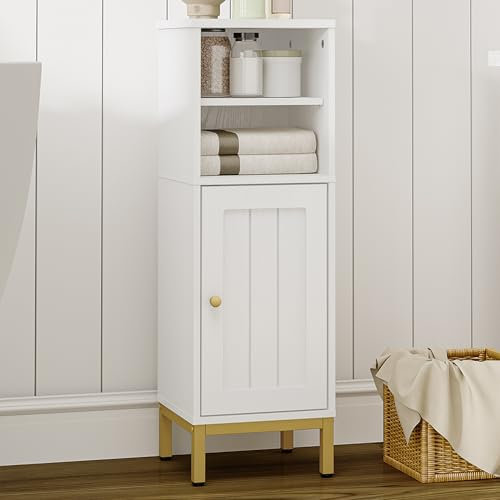 Hzuaneri Meuble de Salle de Bain, Armoire de Rangement, Meuble Étroit pour Papier Toilette, Armoire de Rangement avec Porte et Étagères Réglables, 26 x 26 x 80 cm, Blanc SC06613G